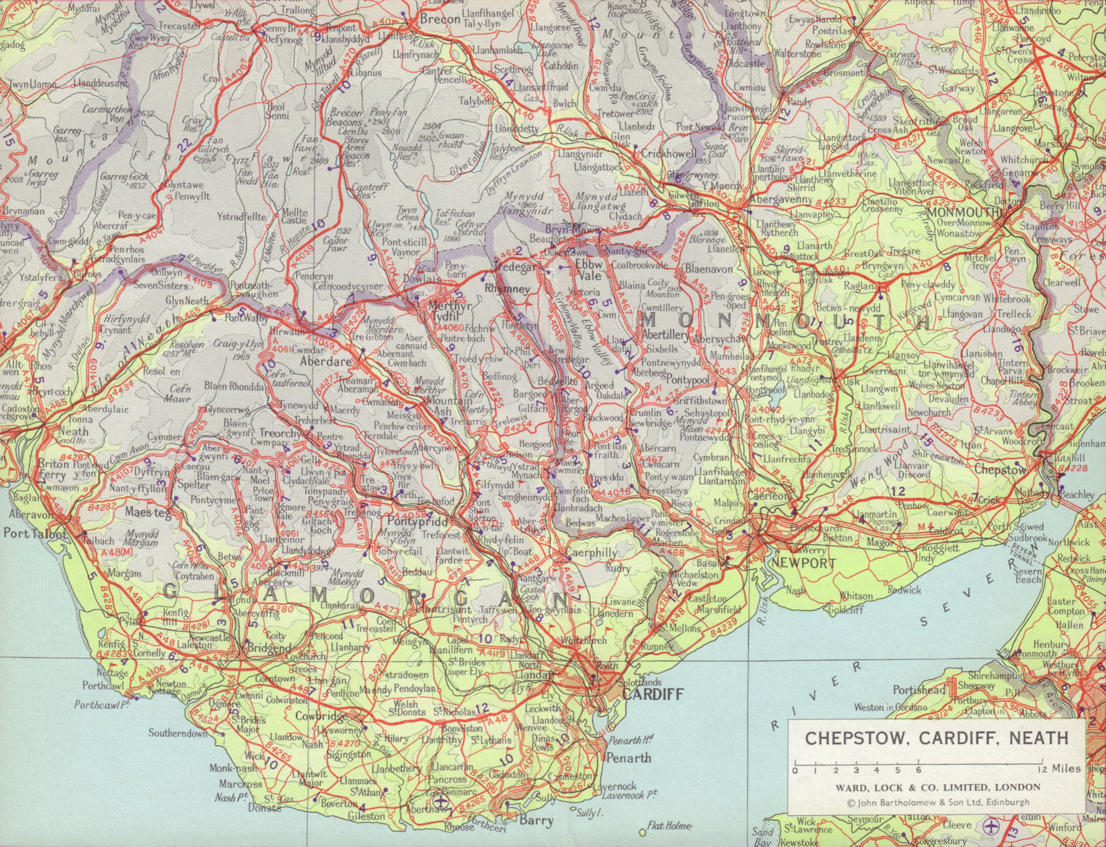 South Wales Valleys. Chepstow Cardiff Neath Newport Barry. WARD LOCK 1966 map